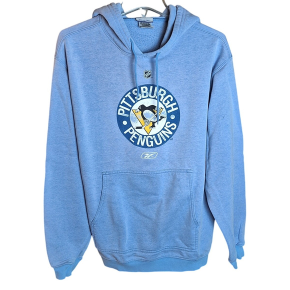 Reebok Women's Medium Light Blue Pittsburgh Penguins Hockey Hooded Sweatshirt - Picture 1 of 6